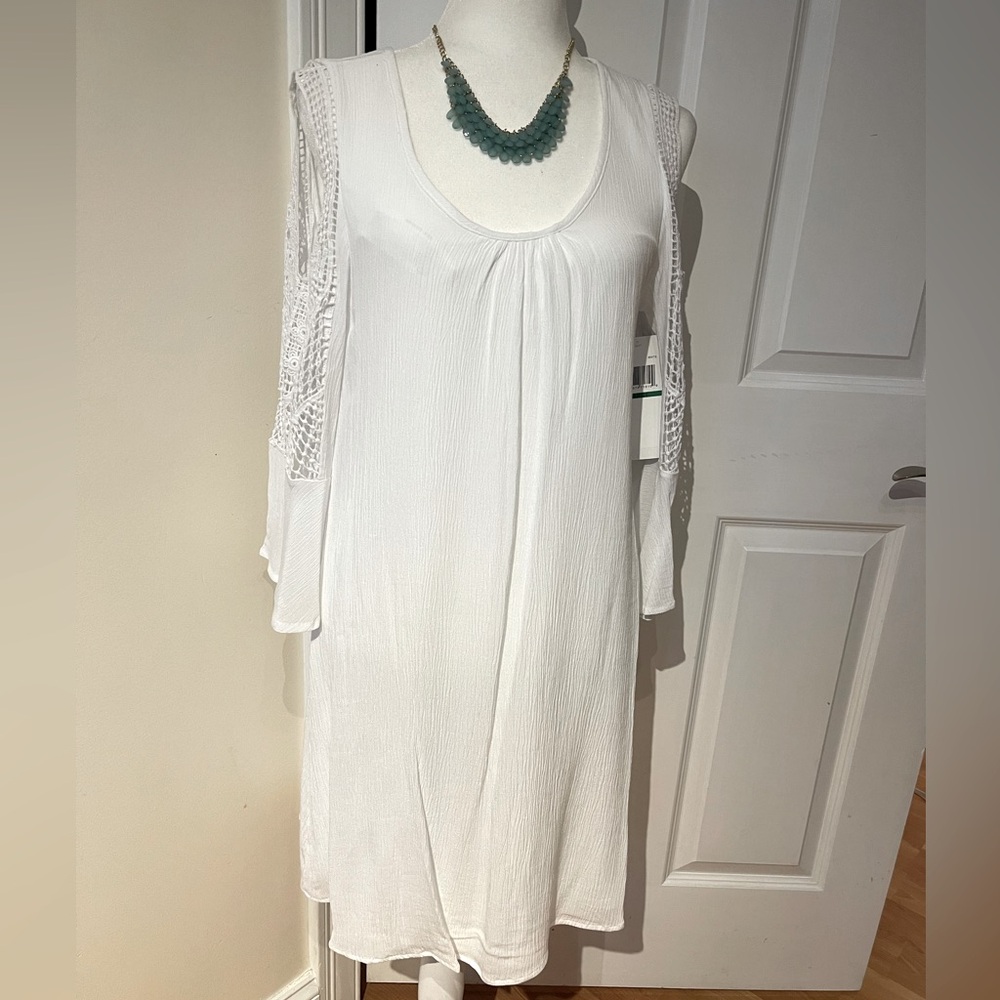 NWT  white, lightweight summer dress with cutout accent sleeves